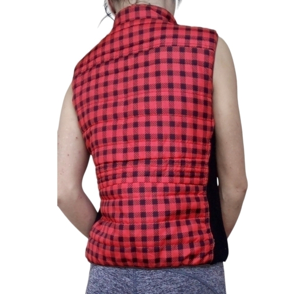 Chocolate Plaid Buckle Puffer Vest Small  Red Black Goth - Picture 4 of 4